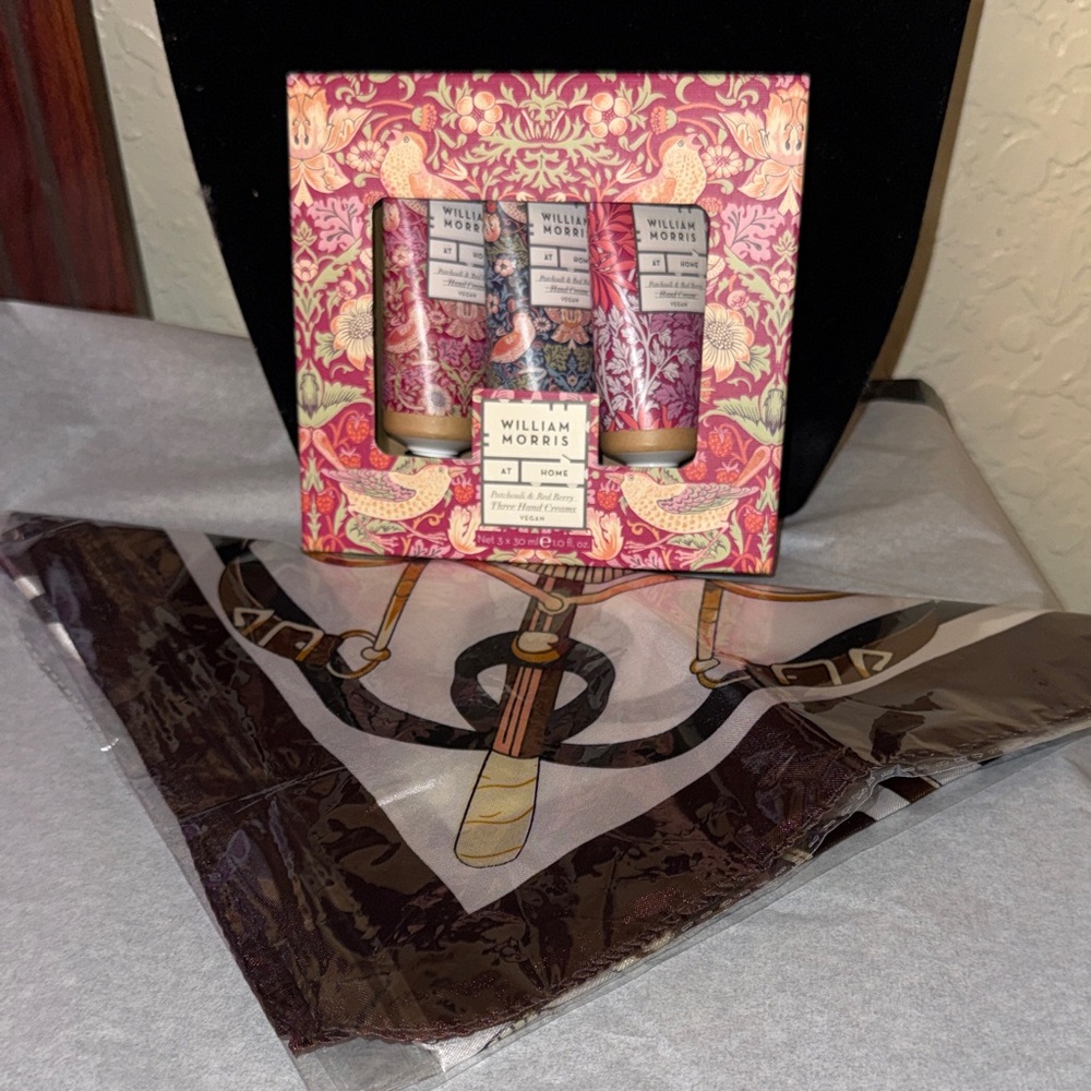 William Morris Pink Floral Hand Cream Trio - and a patterned scarf